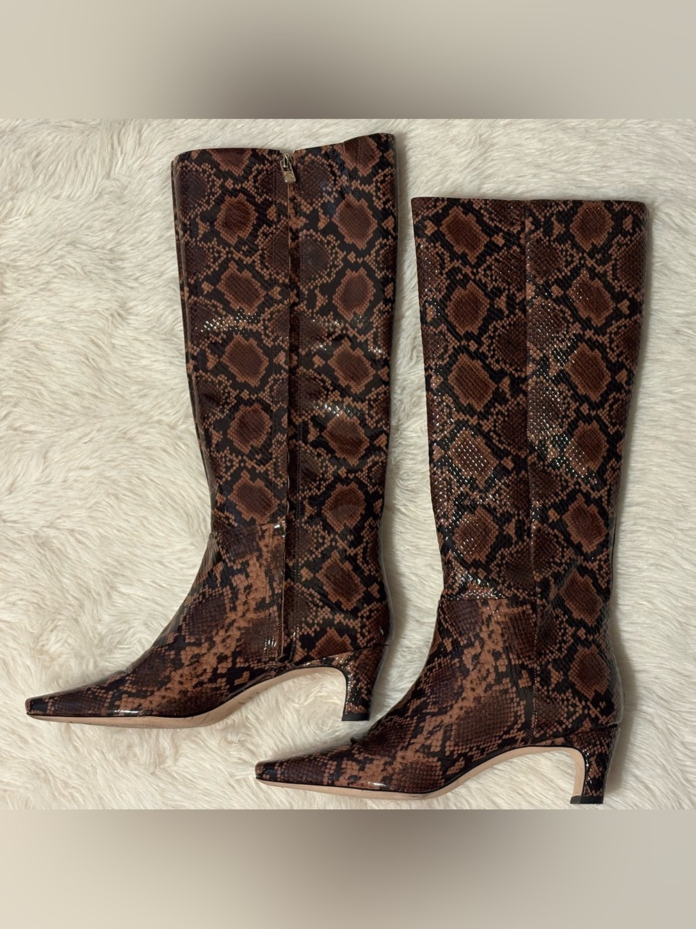 ANTONIO MELANI Brown Snake-Print Knee Boots